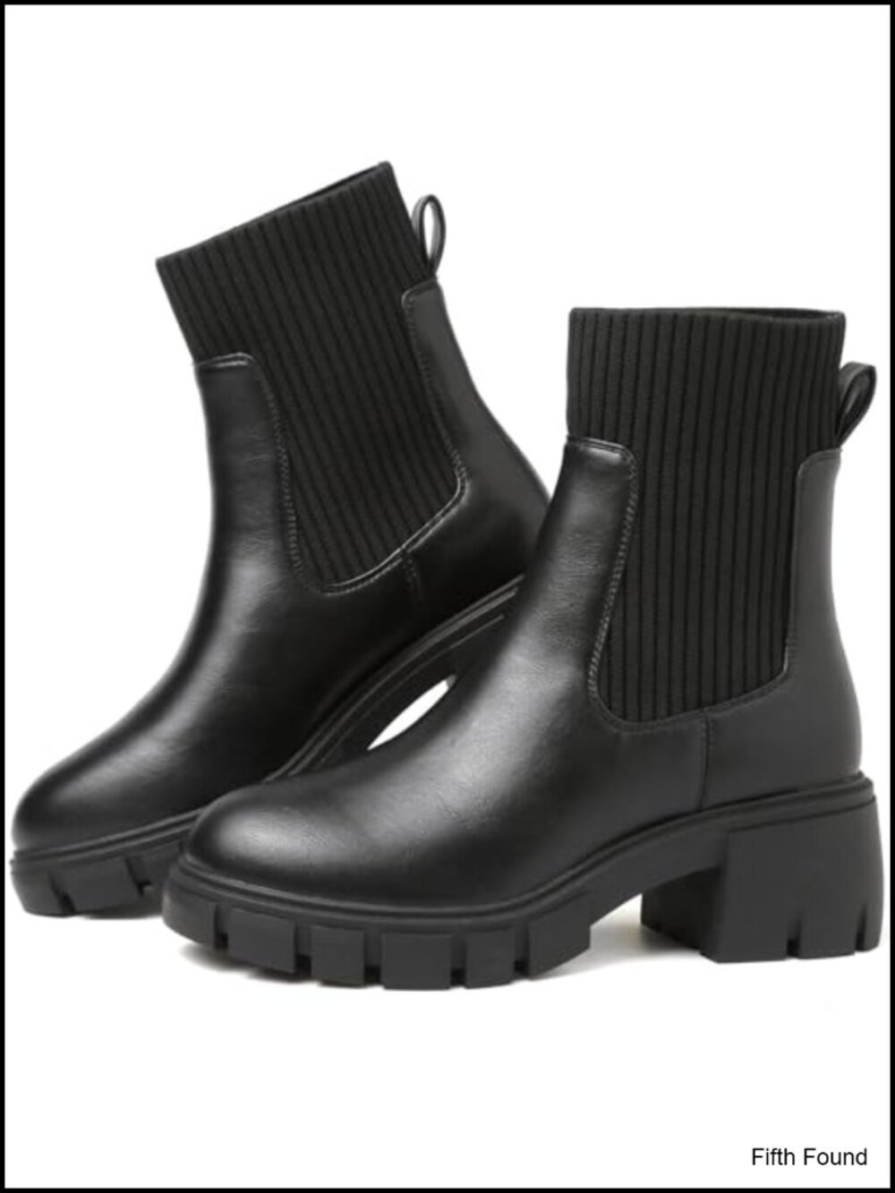 Women Platform Chelsea Boots Chunky Block Mid Heel Elastic Ankle Booties PU